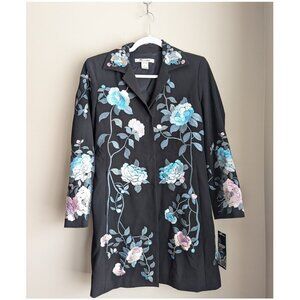 Nygard Collection Floral Embroidered Long Coat